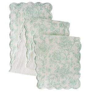 Pioneer Woman Agatha Floral Table Runner Quilted Fabric Green & White 14"x 90"